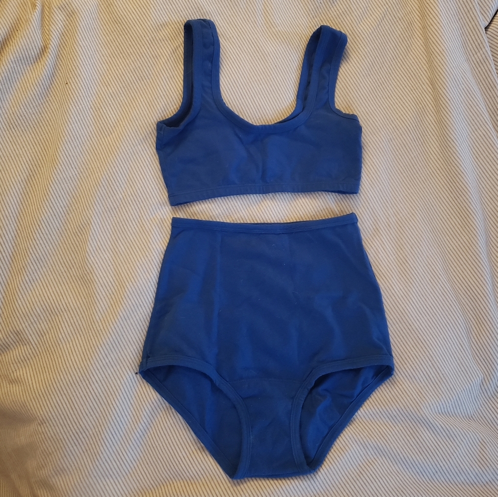 Arq set, cobalt high rise undies + wide strap bra